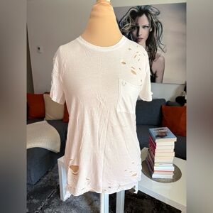 True Religion Cream Distressed Pocket Tee